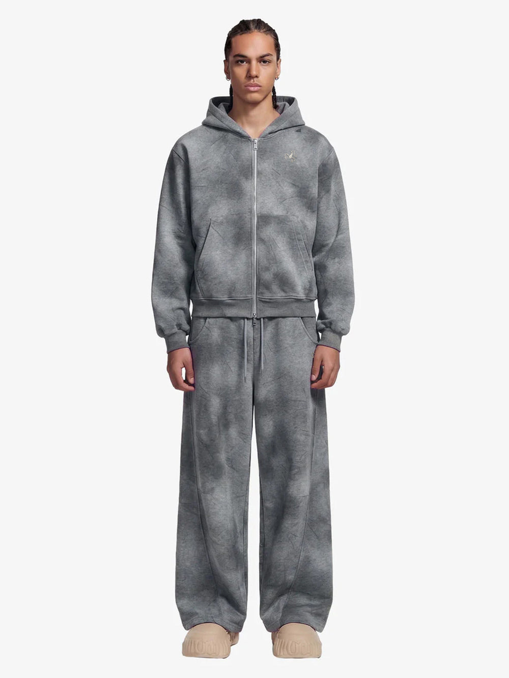 Vintage Washed Tie-Dye Zip Up Hoodie & Barrel Sweatpants Tracksuit 