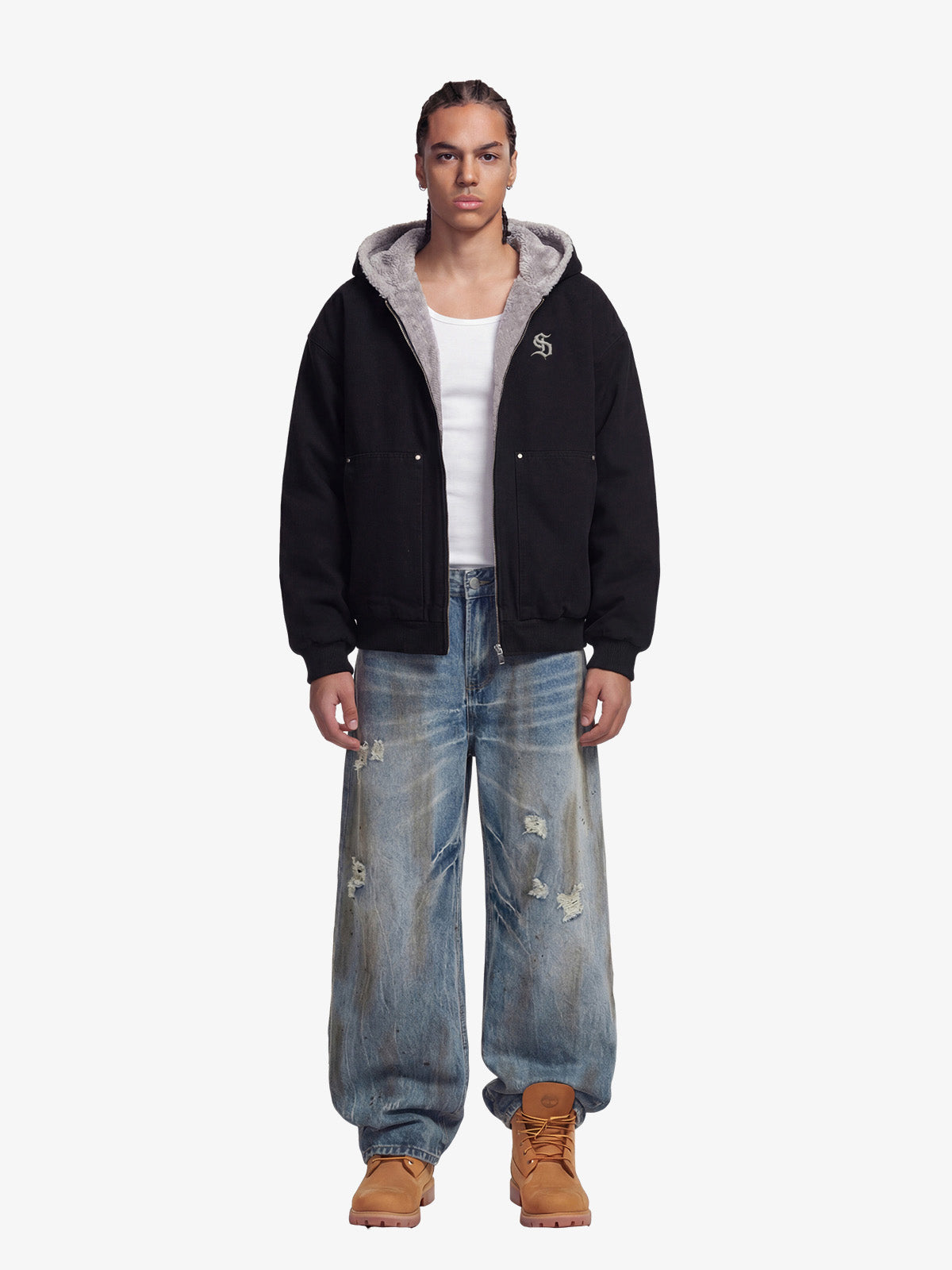 Thesupermade Fur Hooded Zip Up Quilted Jacket - 2510 