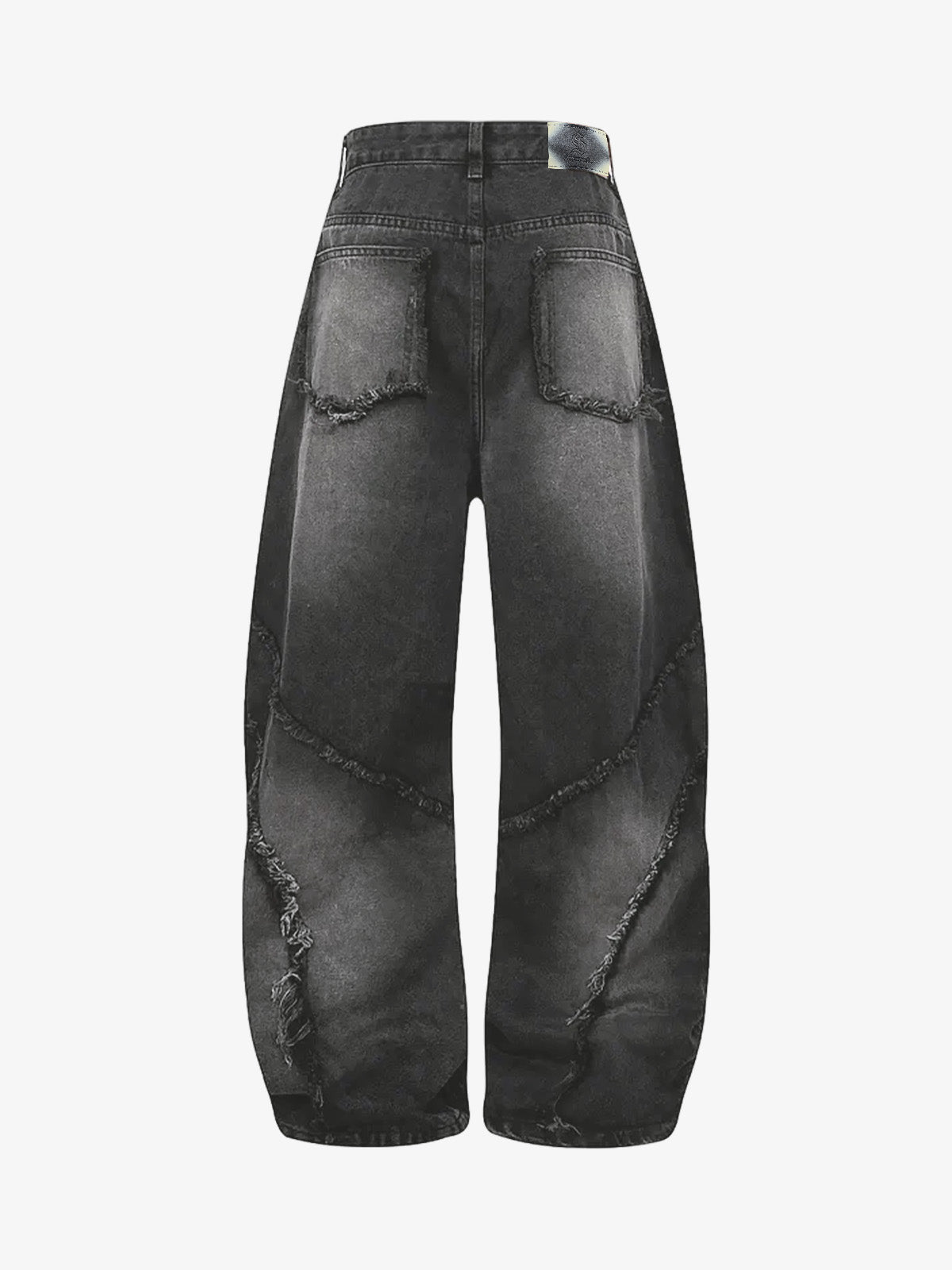 Washed Distressed Raw Edge Barrel Jeans - 2402 