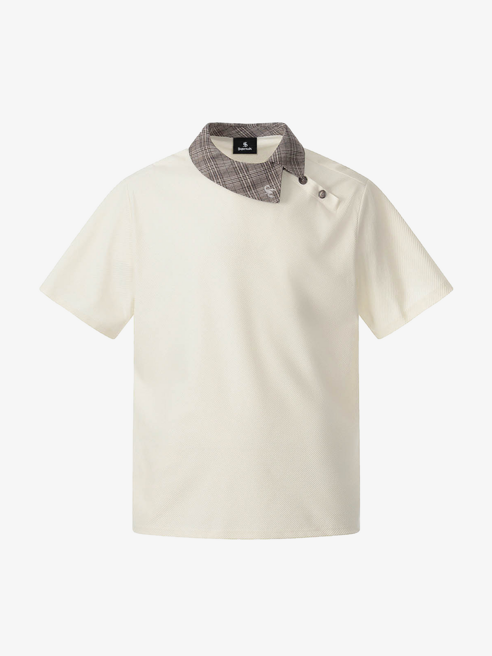 Camiseta asimétrica con cuello a cuadros y botones
