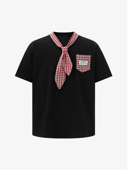 Street Plaid Tie Short Sleeve T-Shirt 