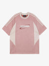 Suede Contrast Color Spliced Letter Embroidery Oversize T-shirt - 2462 