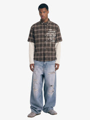 Cotton Street Distressed Plaid Faux Two-Piece Shirt 