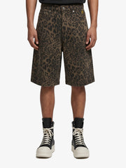 Leopard Print Cotton Wide Leg Shorts 