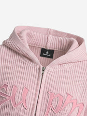 Embroidered Logo Zip-Up Hoodie; Pink / S, Pink / M, Pink / L, Pink / XL, Pink / 2XL