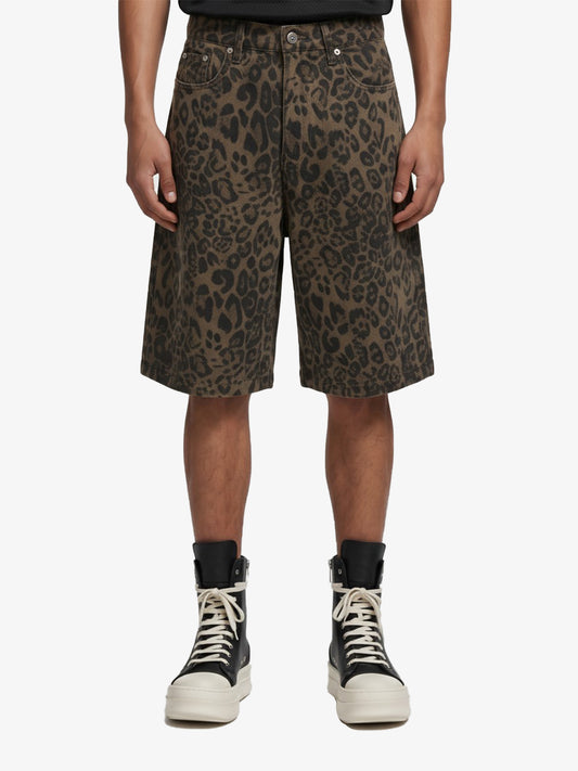 Leopard Print Cotton Wide Leg Jorts