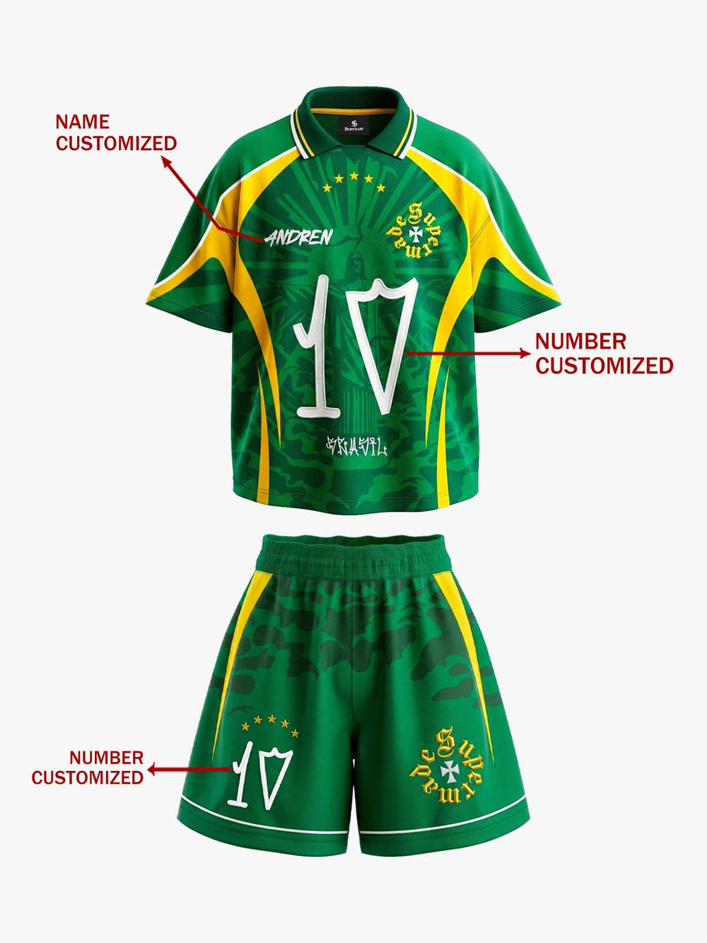 Classic Brazil "Savior" Color-Block Custom Jersey Set - 2622 