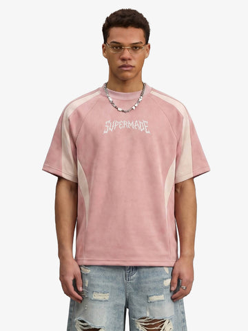 Suede Panel Embroidered Logo Short Sleeve T-Shirt