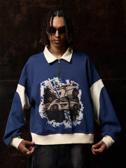 Original Racing Style Print Lapel Sweatshirt 