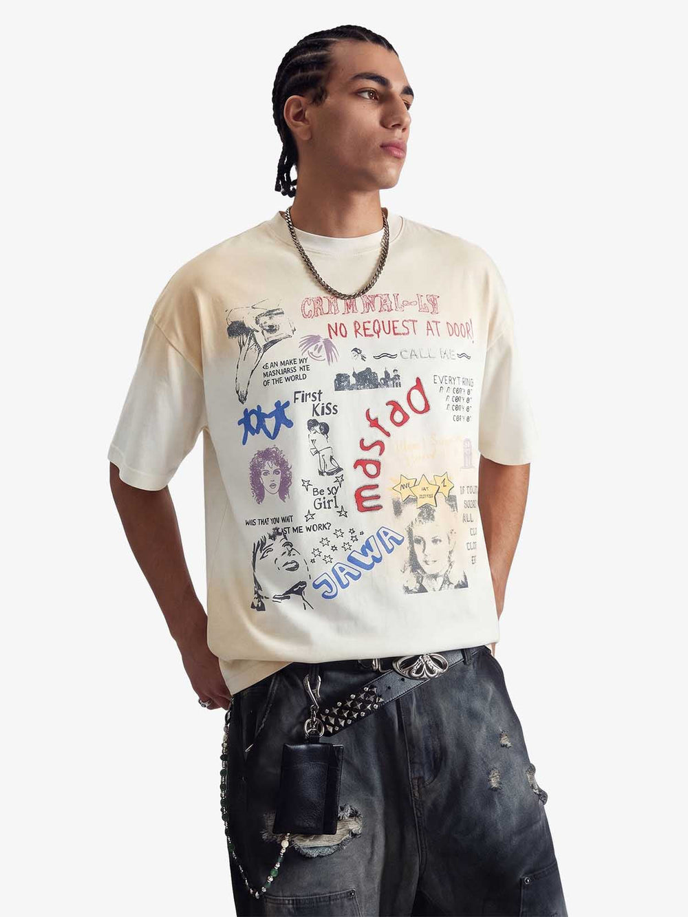 Graffiti Collage Mixed Graphic T-Shirt 