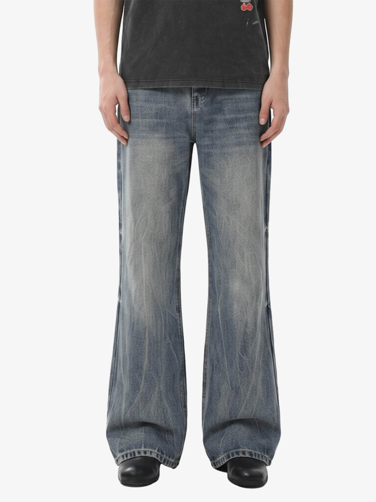 Retro Washed Faded Flared Jeans 
