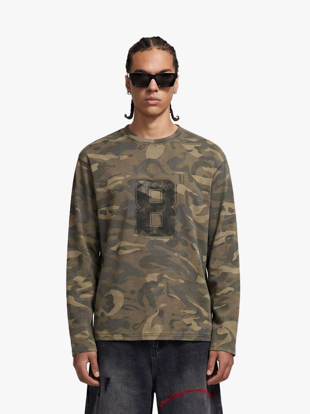 Camo Number 8 Graphic Long Sleeve T-Shirt - 2638 