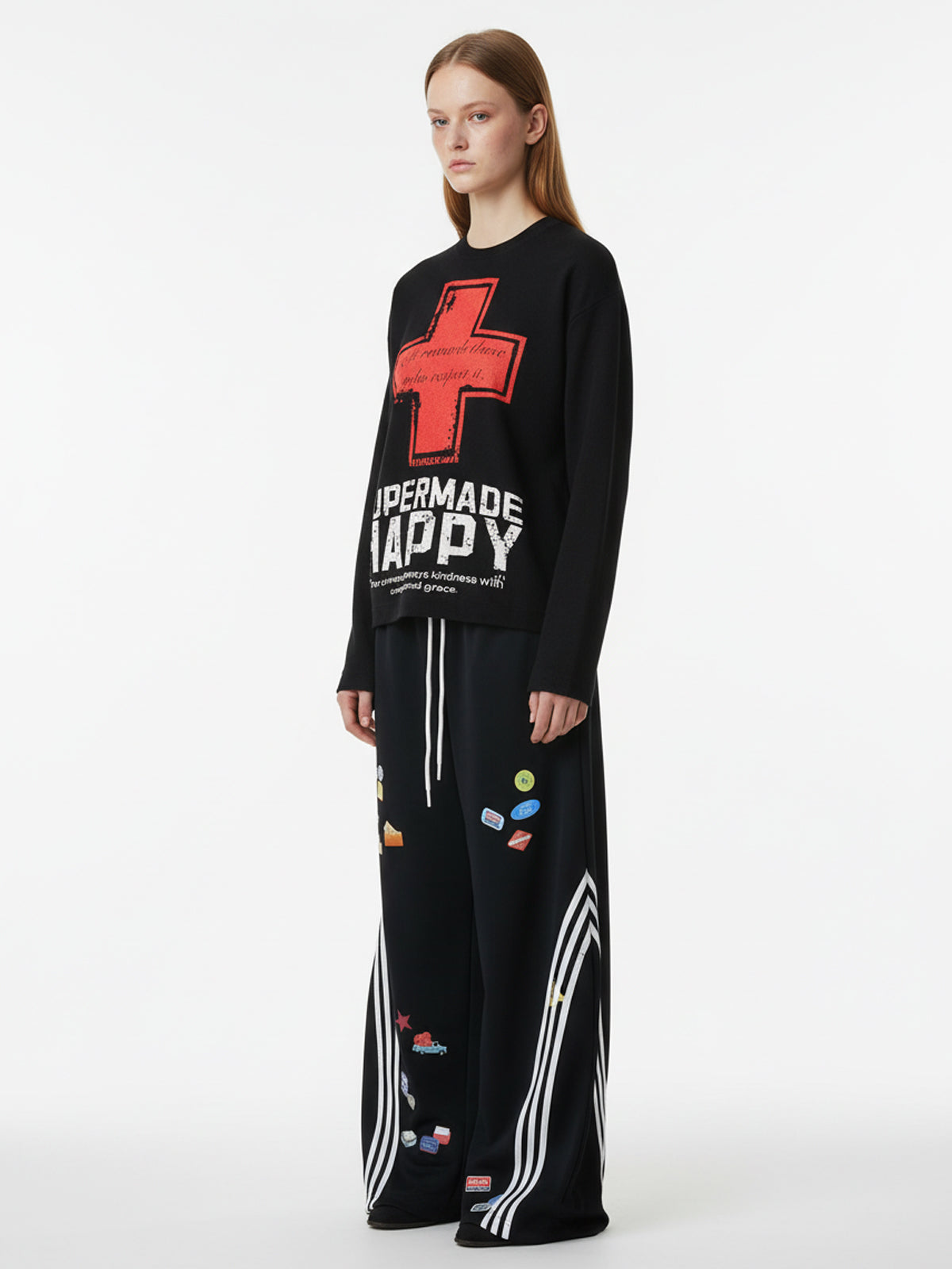 Street Cross Lettering Print Long-Sleeved T-Shirt 