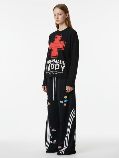 Street Cross Lettering Print Long-Sleeved T-Shirt 