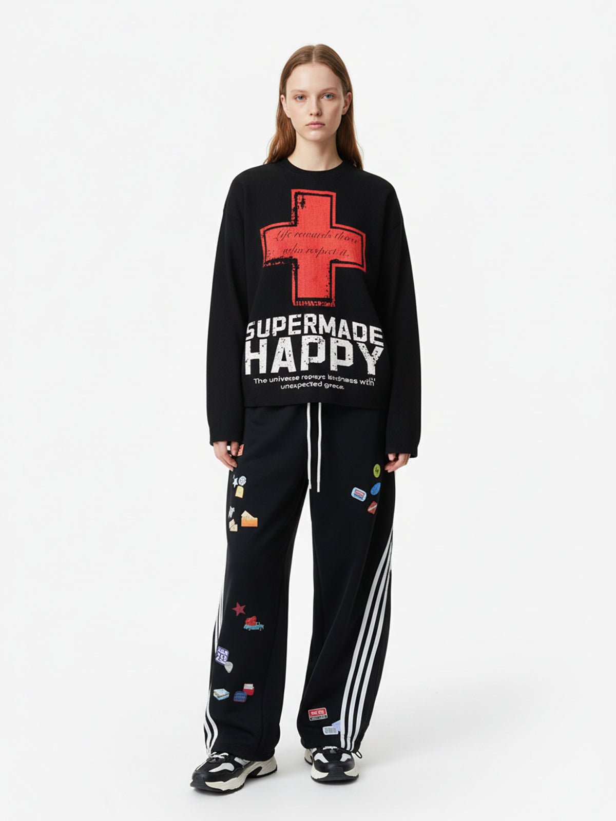 Street Cross Lettering Print Long-Sleeved T-Shirt 