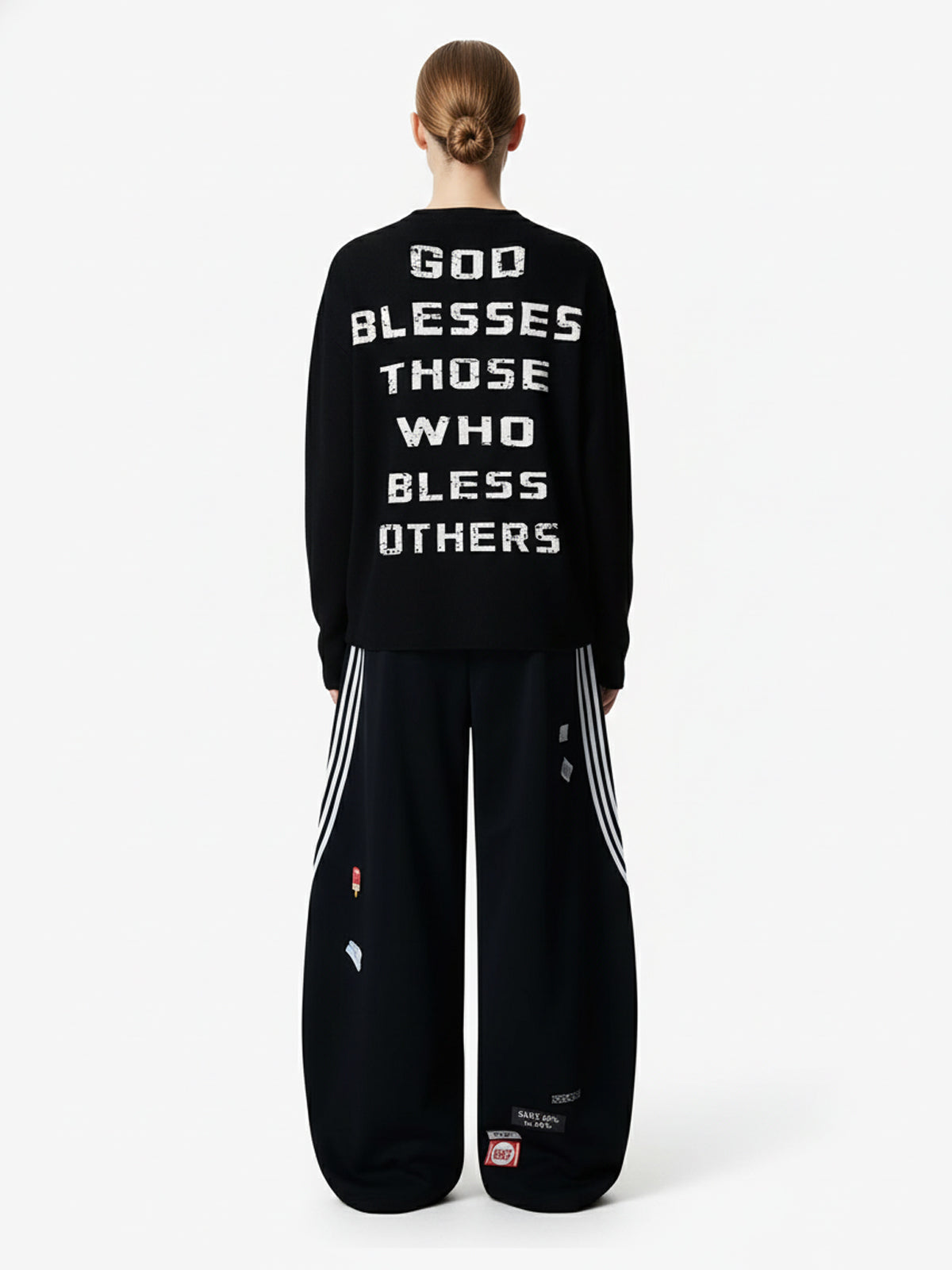 Street Cross Lettering Print Long-Sleeved T-Shirt 