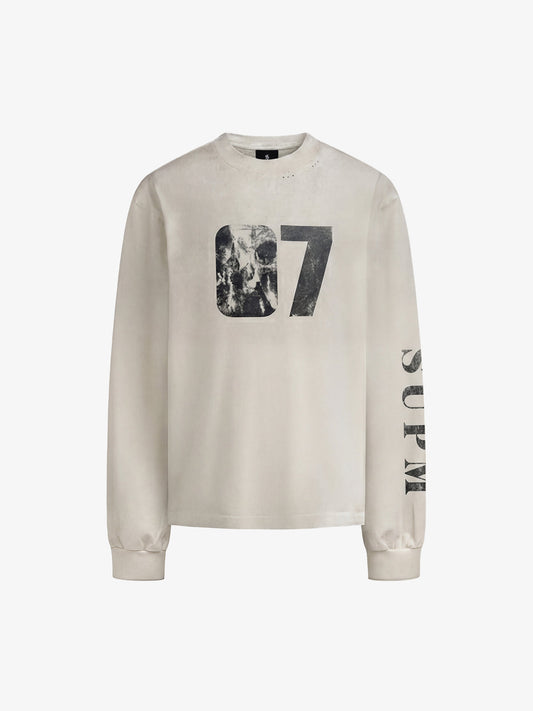 Distressed 07 Graphic Print Washed Long Sleeve T-Shirt 