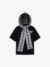 Detachable Badge Hooded Plaid Cape T-shirt 