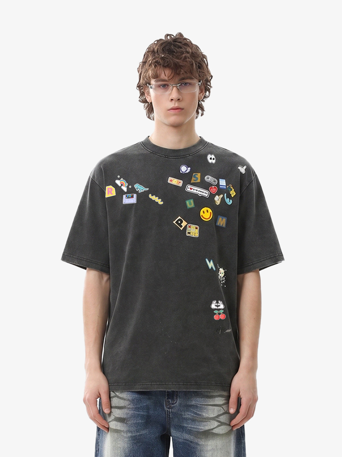Vintage Gaming Sticker Style Motif Oversized T-Shirt 