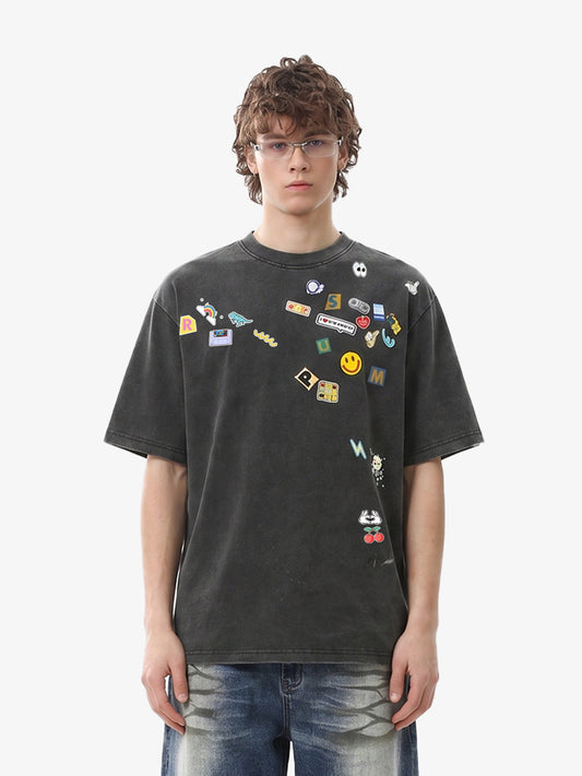 Vintage Gaming Sticker Style Motif Oversized T-Shirt