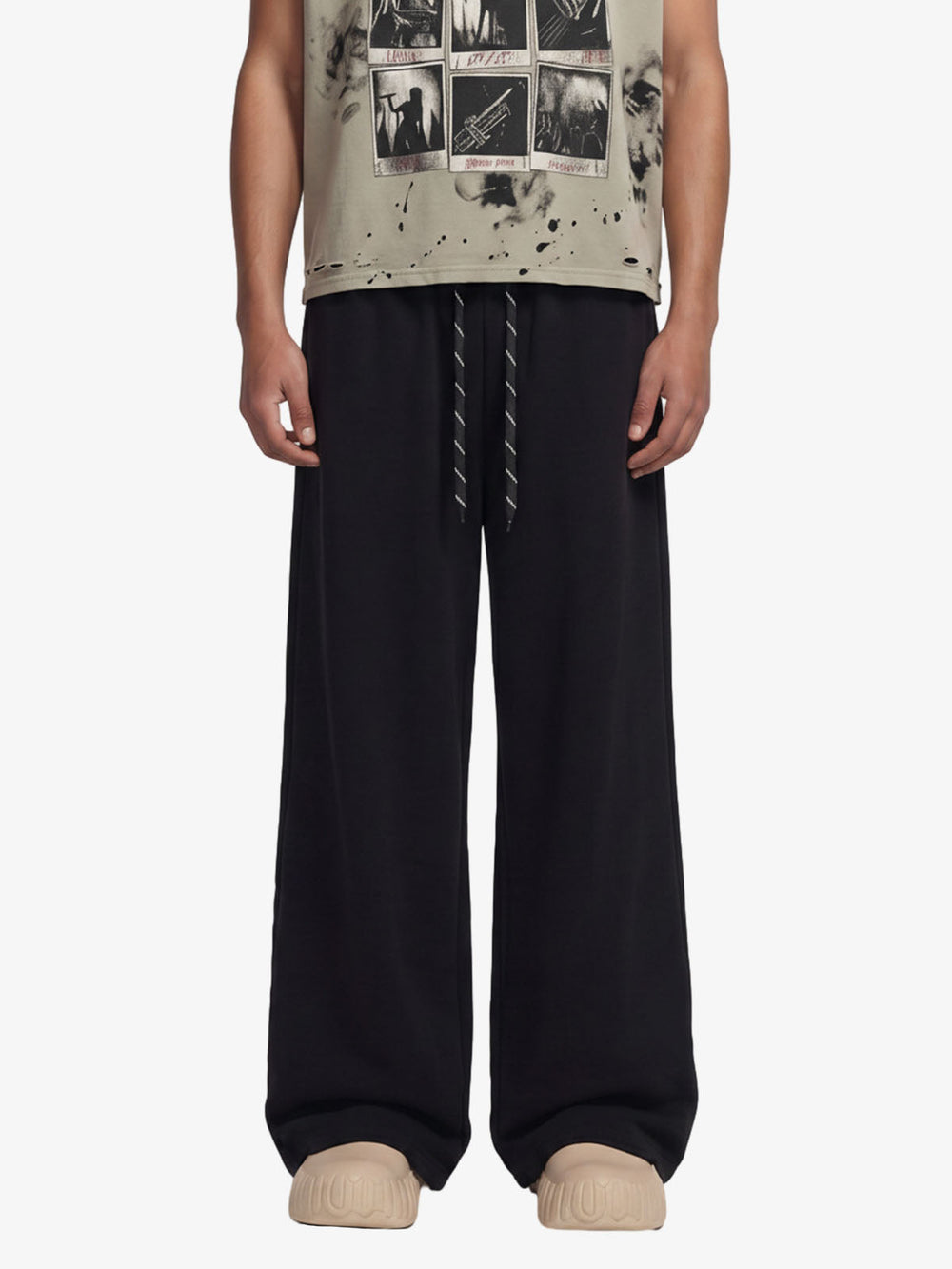 Drawstring Wide Leg Relaxed Sweatpants 