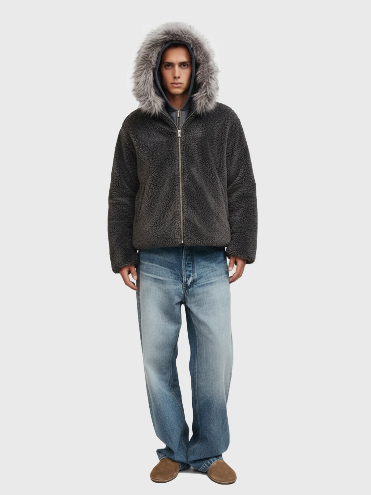 Thesupermade Fur Hooded Quilted Sherpa Jacket - 2304 