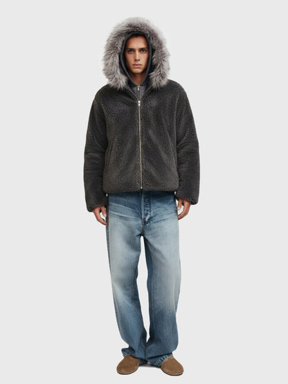 Thesupermade Fur Hooded Quilted Sherpa Jacket - 2304 