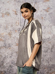 Jersey Deconstructed Contrast Color Stitching Print T-shirt - 2407 