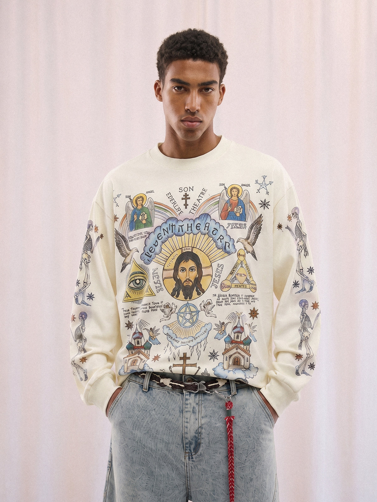 Thesupermade American High Street Graffiti Long Sleeve T-Shirt