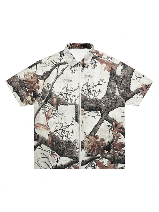 Thesupermade Retro Branches & Fallen Leaves Print Workwear Set 