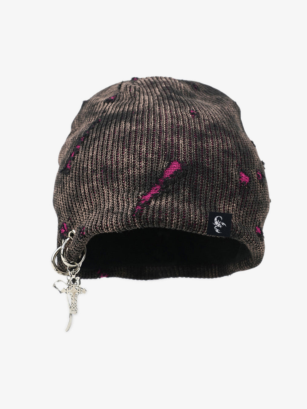 Retro Wasteland Style Distressed Knit Hanging Charm Beanie 