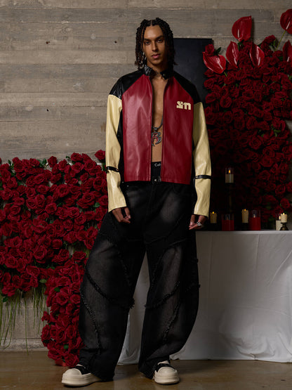 Original Contrast Color Leather Jacket 
