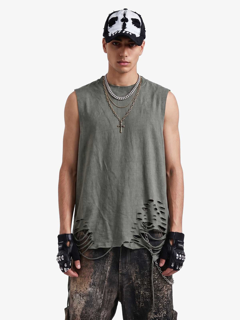 Street Ripped Vest with Detachable Necklace 
