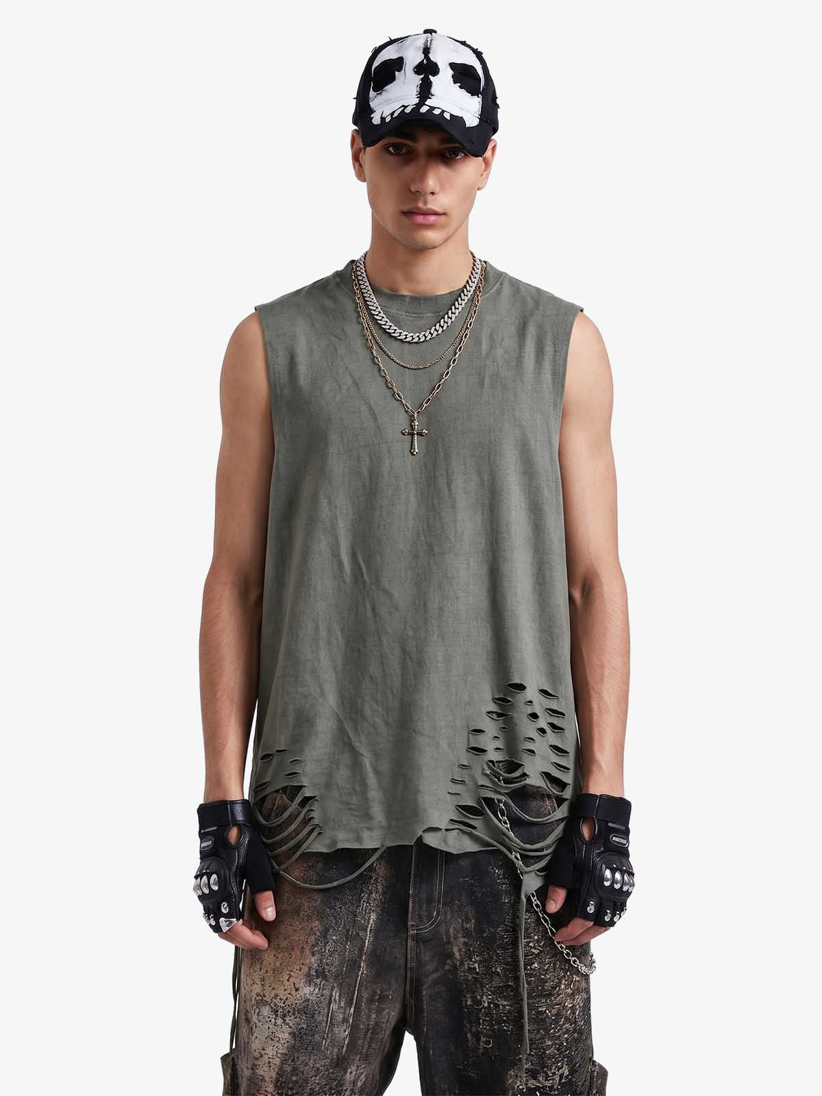 Street Ripped Vest with Detachable Necklace 