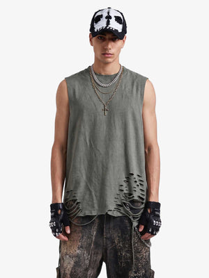 Street Ripped Vest with Detachable Necklace 