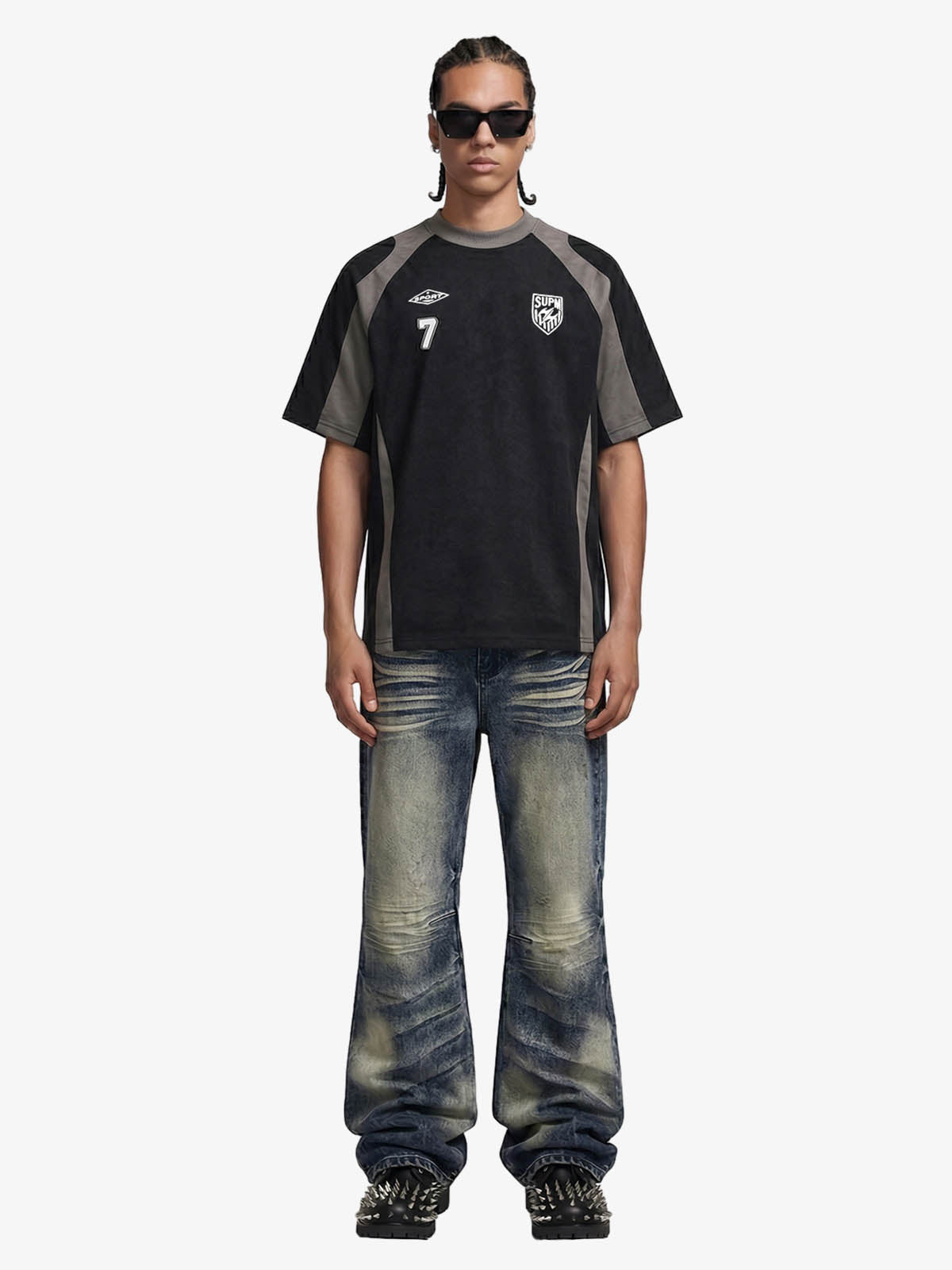 Suede-Touch Embroidered Sport Color-Block T-Shirt 