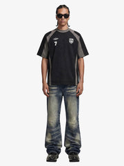 Suede-Touch Embroidered Sport Color-Block T-Shirt 