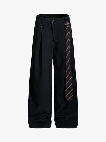 Tie Detail Relaxed Fit Draped Suit Pants 