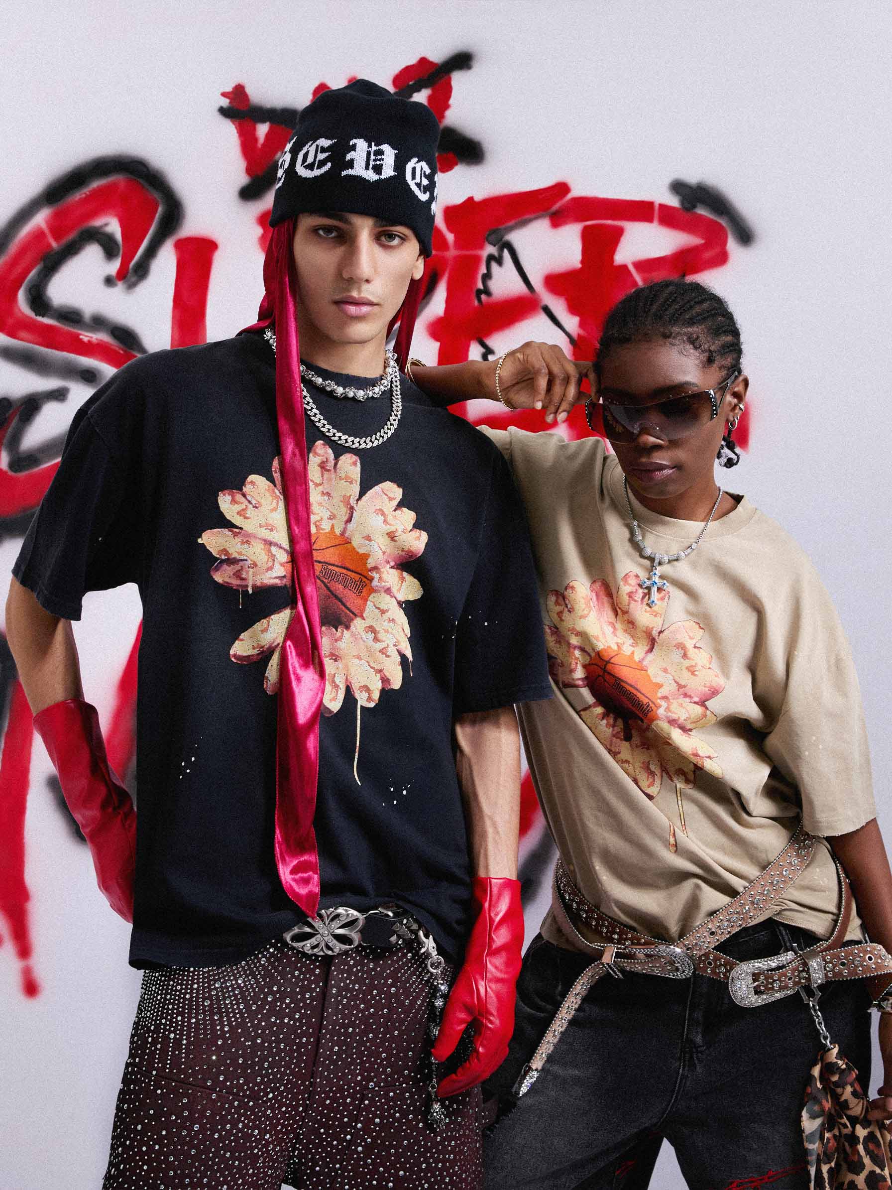 Supermade Floral Basketball Ink Splatter Graphic T-Shirt 