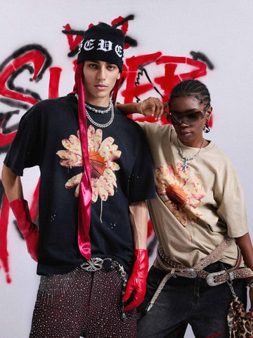 Supermade Floral Basketball Ink Splatter Graphic T-Shirt 