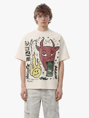 Waffle Knit Graffiti Devil Graphic Oversized T-Shirt 