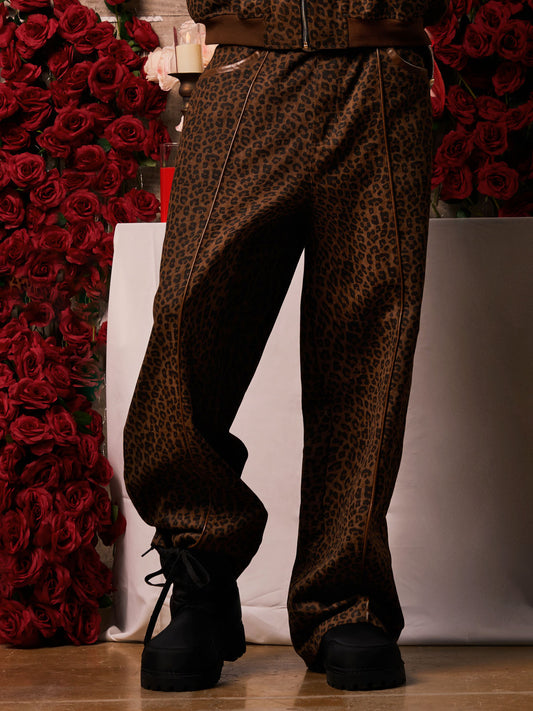 SUPM Graffiti Print Leather Leopard Print Baggy Pants 
