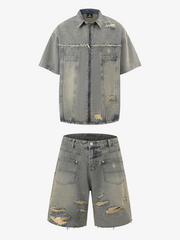 Ripped Denim Distressed Suit - 2460
