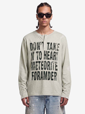 Vintage Grunge Text Print Henley Long Sleeve T-Shirt 