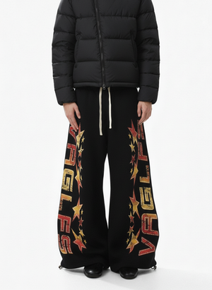 Retro Contrast Letter Star Print Fleece-Lined Sweatpants 