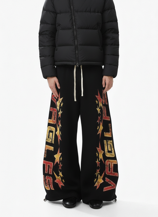 Retro Contrast Letter Star Print Fleece-Lined Sweatpants 