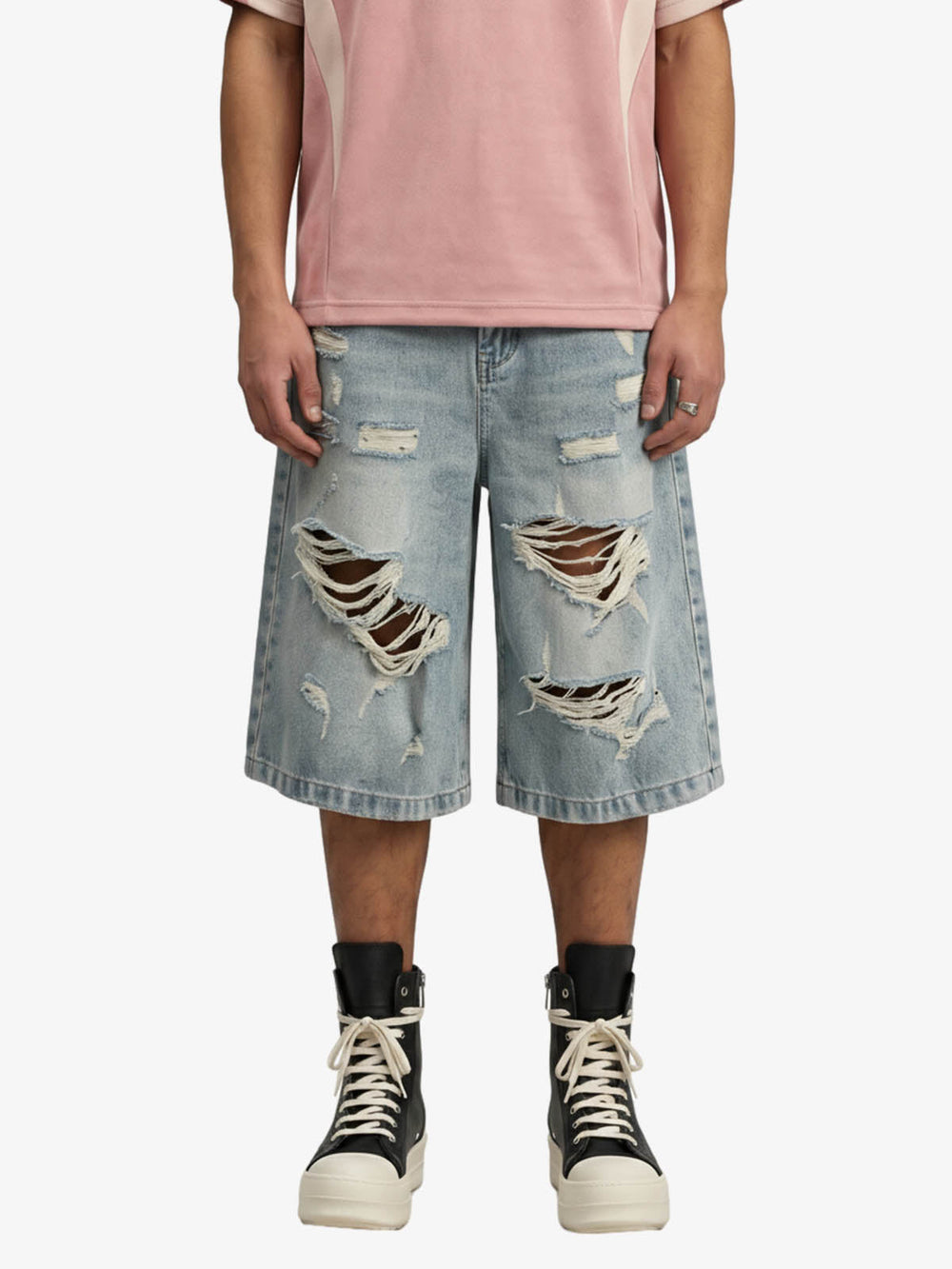 Distressed Washed Ripped Denim Jort 