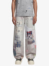 Vintage Wash Collage Print Curved Leg Denim Jeans 