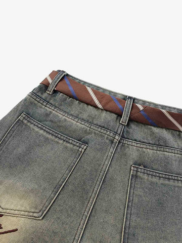 Gradient Sandwash Detachable Tie Baggy Jeans