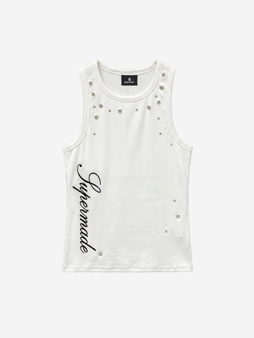 Stretch ribbed fabric punk y2k streetwear vest, adorned with metal buttonholes and letter embroidery.